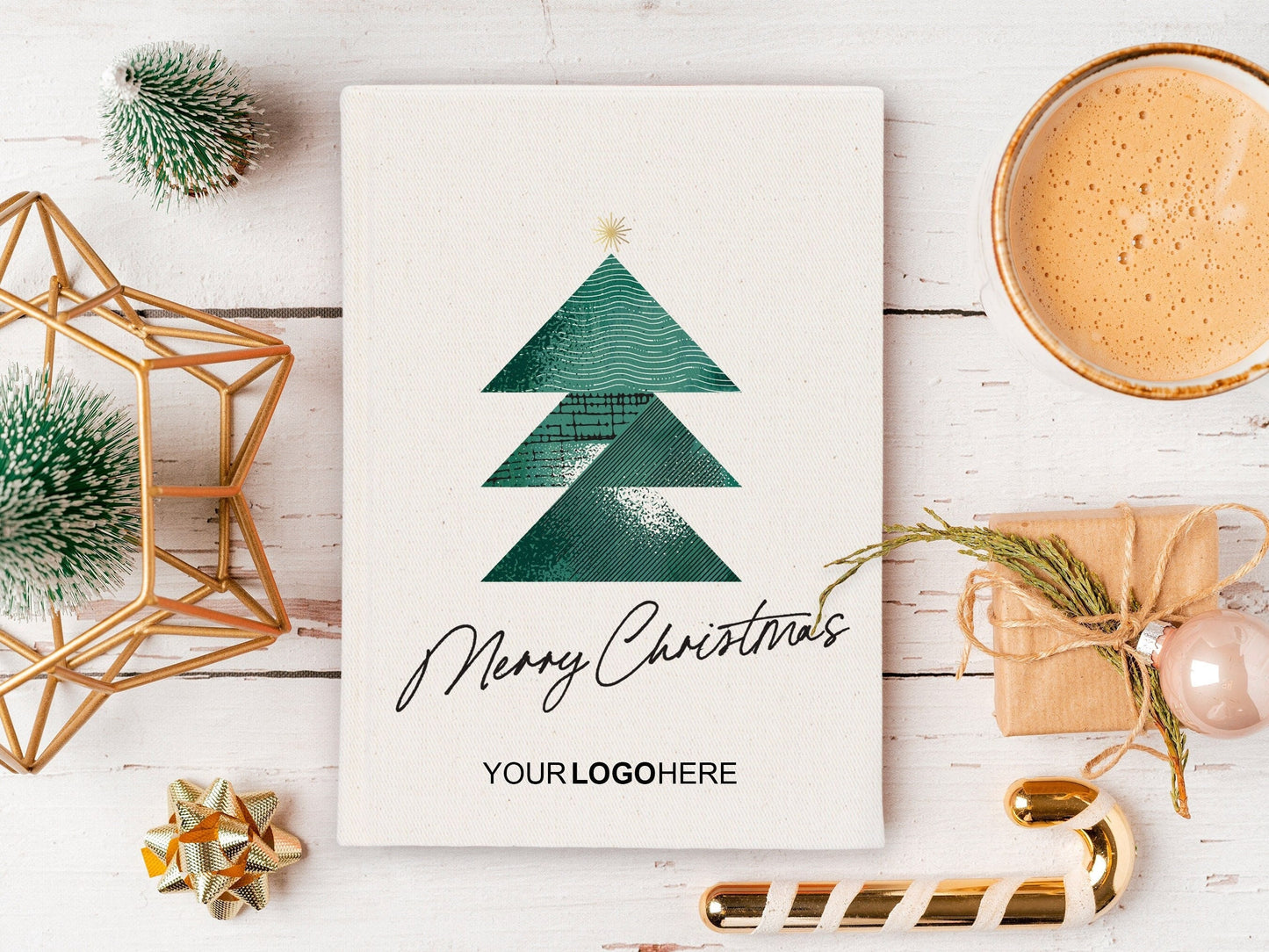 Personalized Notebook 5"W x 8"H  (14 x 20 cm), A5 Canvas Cover, Your Logo or Text Here, Merry Christmas Designs, Happy New Year