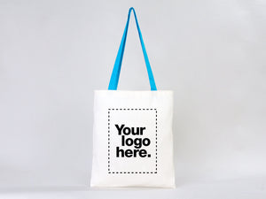 Custom Cotton Tote Bag with Turquoise Handles – 14"W x 16"H | Wholesale Organic Tote Bags