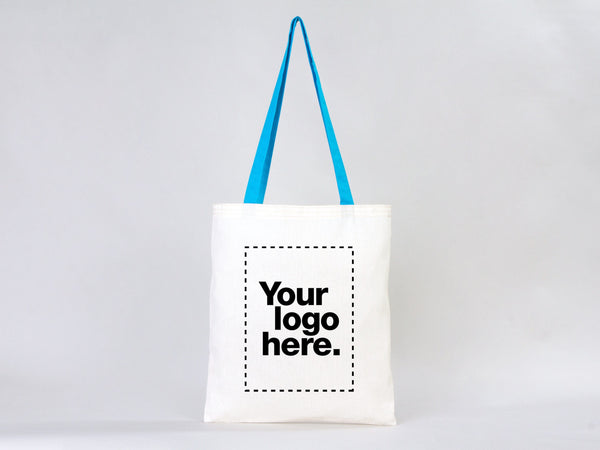 Custom Cotton Tote Bag with Turquoise Handles – 14"W x 16"H | Wholesale Organic Tote Bags
