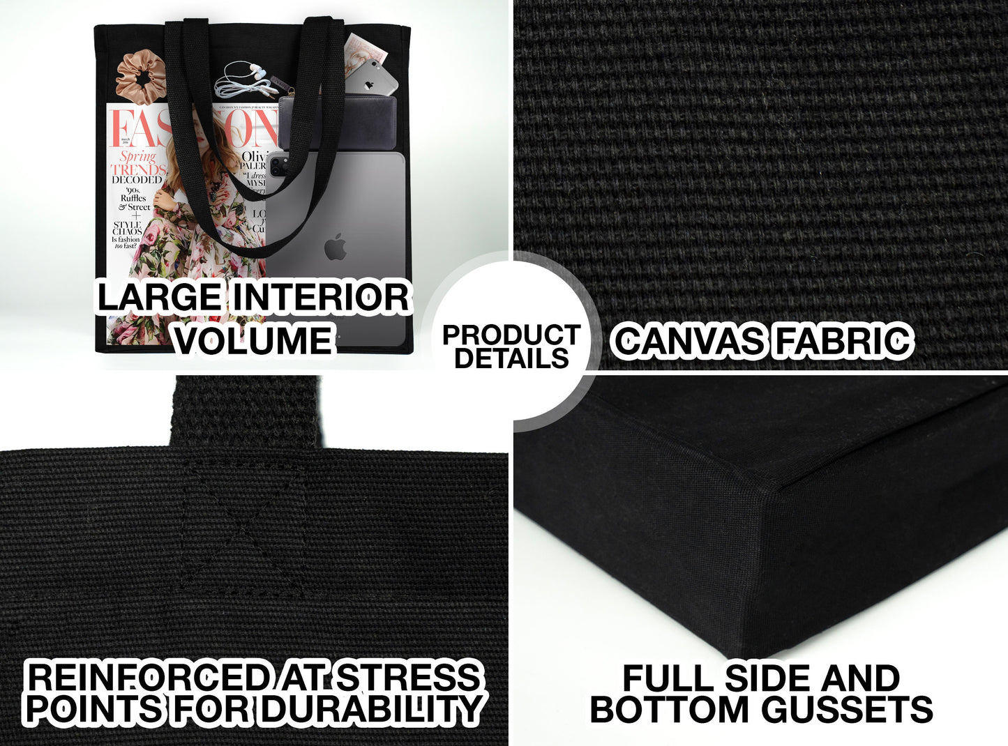 Canvas Tote Bag – Blank Black, Durable & Reusable Shopping Bag