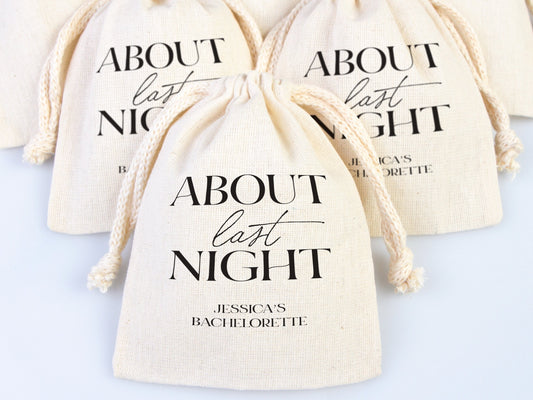 About Last Night Hangover Kit Custom Bags - Cotton Fabric - Bachelorette Party Favors & Birthday Gifts - Hangover Kit for Weddings