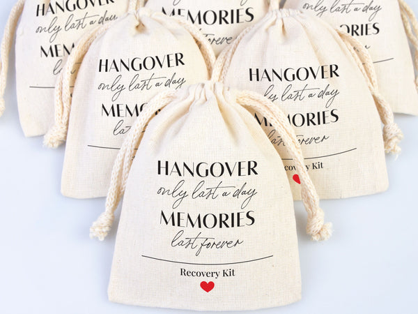Hangover Only Last A Day, Memories Last Forever Bags - Hangover Kit Bags - Wedding Recovery Kit - Hen Party - Bachelorette Birthday Party
