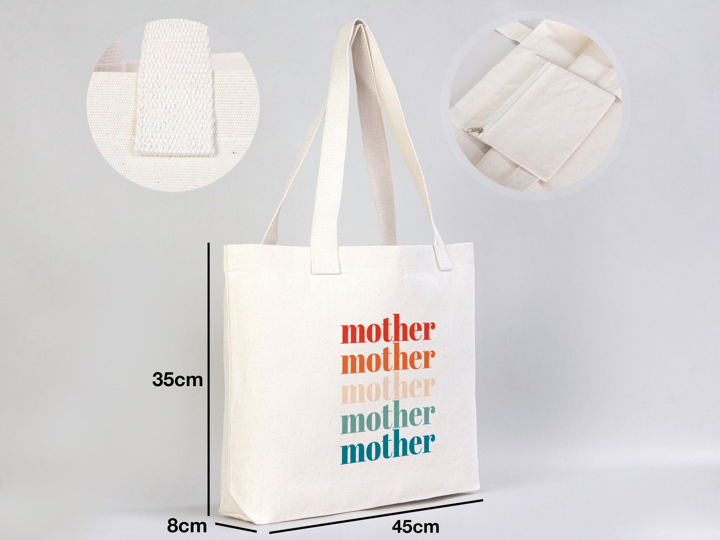 Mother's Day Tote Bag, 18"W x 14"H x 3"L (45 cm x 35 cm x 8 cm ) Mothers Day Gift Bag Ideas, Mom Tote Bag Natural Canvas Tote Bag, Tote Bag for Mother