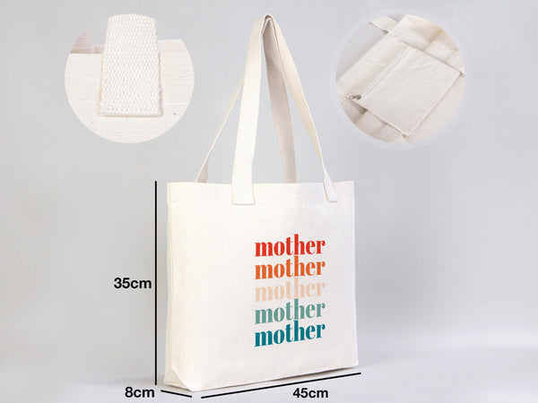 Mother’s Day Tote Bag – Natural Canvas Mom Tote, 18"x14"x3" Reusable Gift Bag