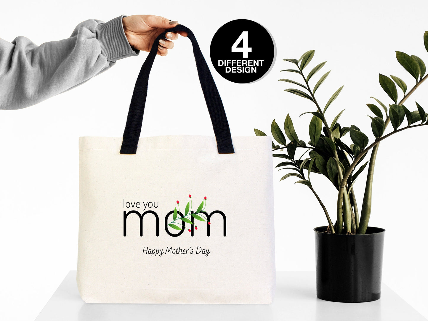 Mother's Day Tote Bag, 18"W x 14"H x 3"L (45 cm x 35 cm x 8 cm ) Mothers Day Gift Bag Ideas, Mom Tote Bag Natural Canvas Tote Bag, Tote Bag for Mother