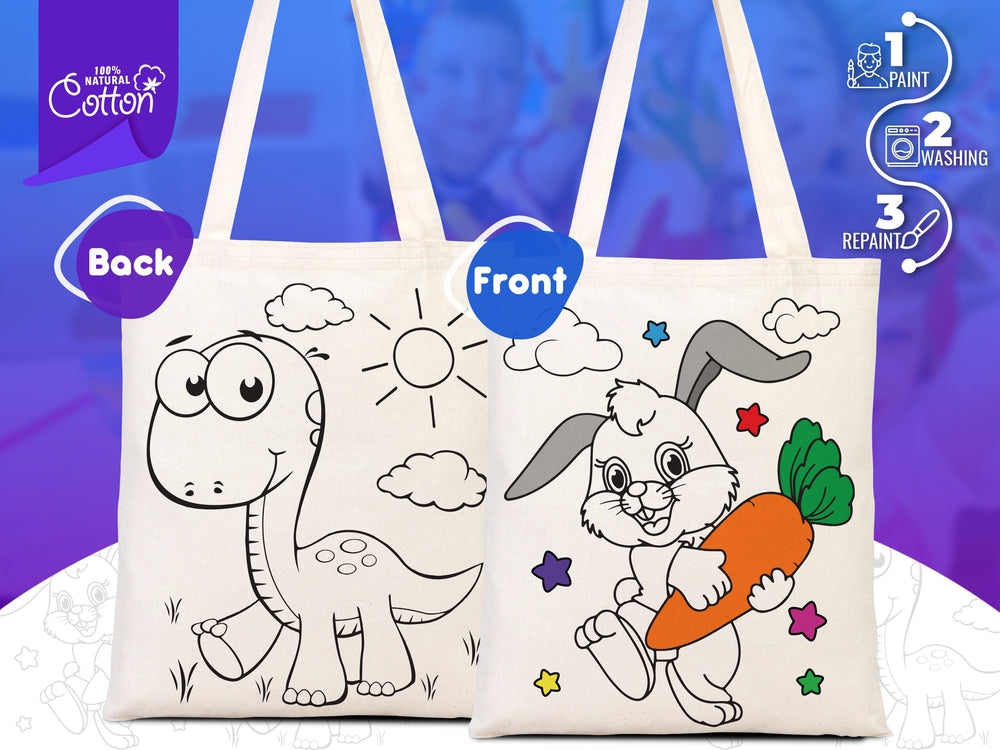 Dinosaur Coloring Bag, 14"W x 16"H (35x40 cm) , NO PENCIL In This Package Coloring For Kids, Rabbit Coloring Activities For Kids