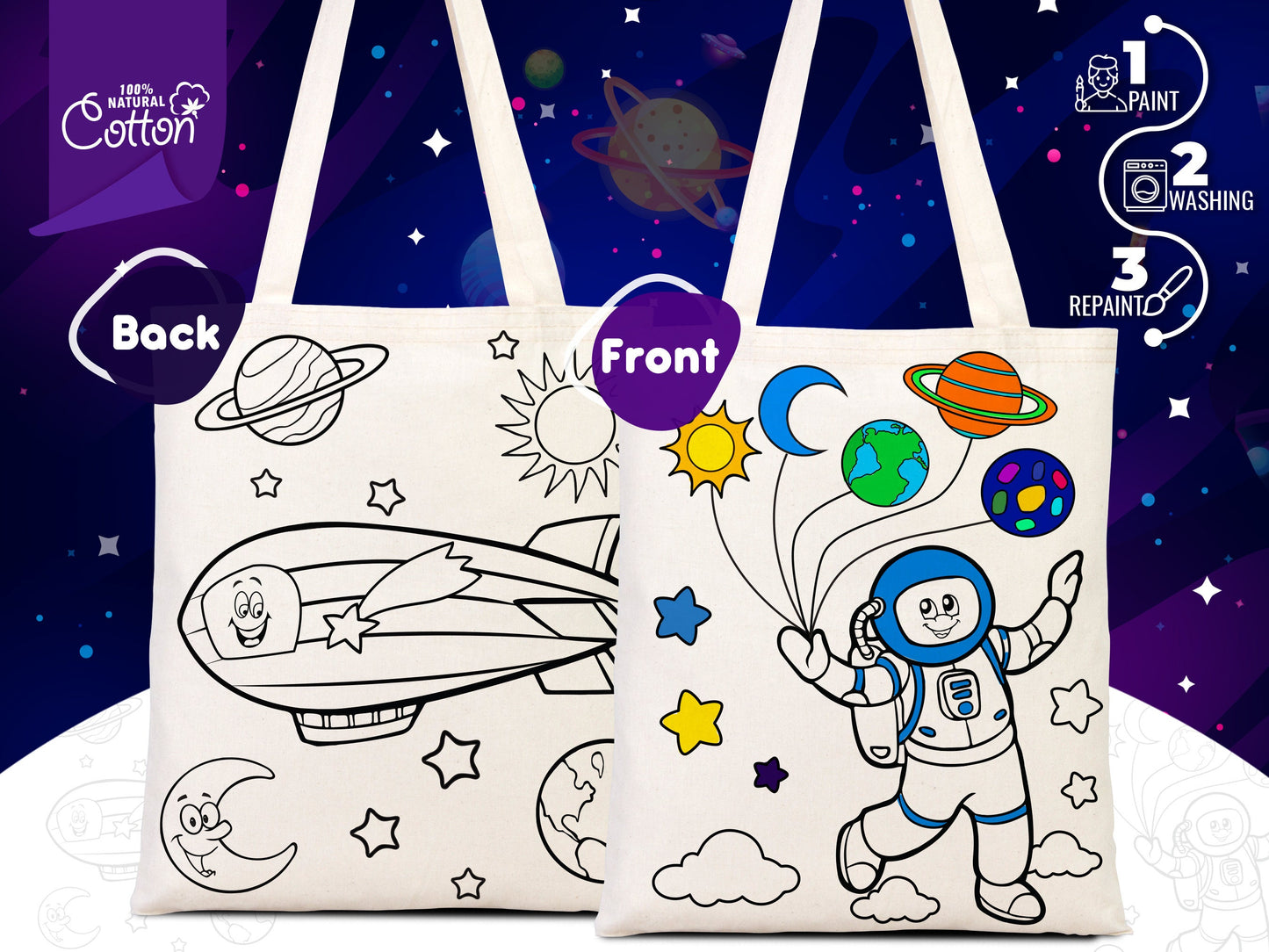 Astronaut & Zeppelin Coloring Bag 14"W X 16"H (35x40 cm) Cotton Handle