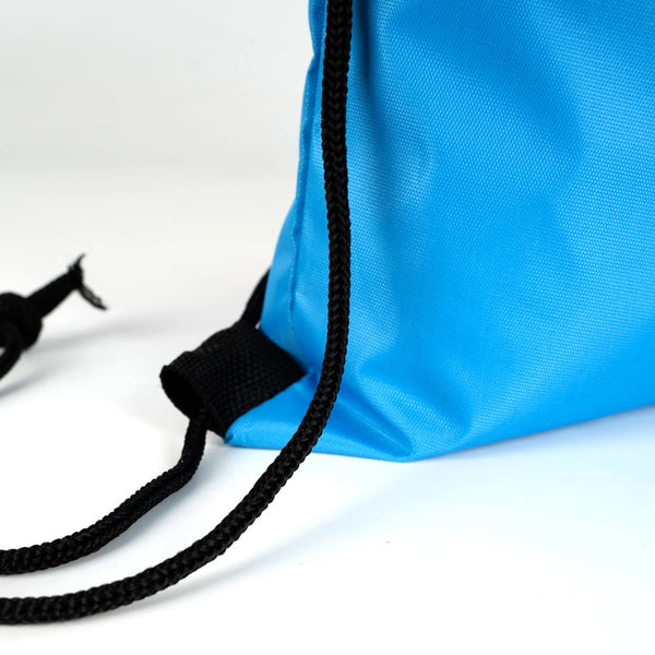 Turquoise drawstring backpack reinforced bottom corner detail - Pamusan.com
