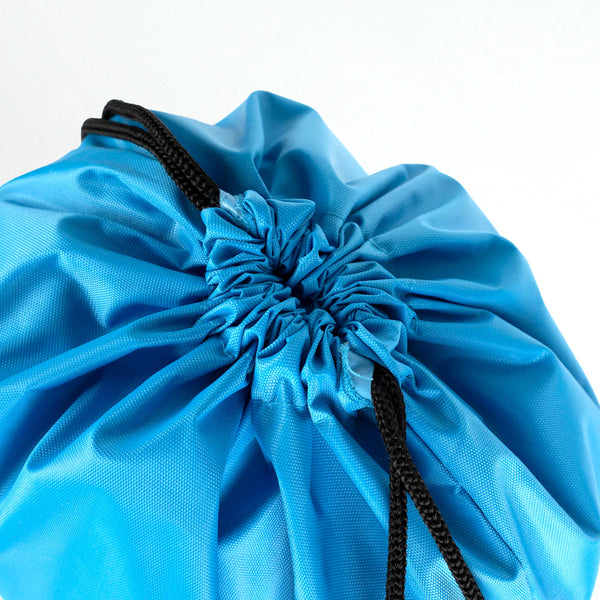 Turquoise drawstring backpack cinched drawstring top detail - Pamusan.com
