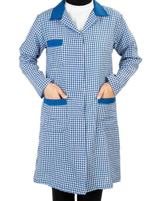 Pötikare Woman Work Apron Blue Open Collar