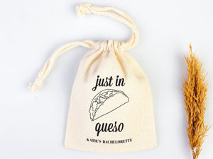 Just in queso bags Hangover kit Bags, Party Bags, Survival, Recovery Kit Party Custom Name Print, Organic Cotton Drawstring Pouchs Bag - Pamusan.com