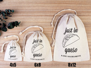 Just in queso bags Hangover kit Bags, Party Bags, Survival, Recovery Kit Party Custom Name Print, Organic Cotton Drawstring Pouchs Bag - Pamusan.com