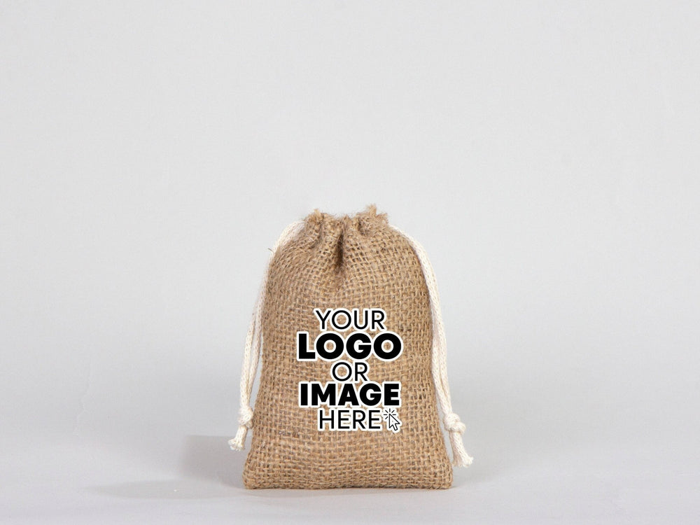 Jute drawstring Bag 4"W x 5"H (10 cm x 13 cm) - Custom Coffee Bag - Packing Bag - Burlap Bags with Drawstring - 100% Natural Jute Bags - Stock Bag - Pamusan.com