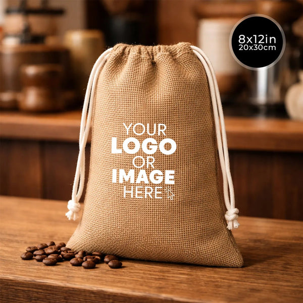 Jute Drawstring Gift Bag – 8" × 12" (20 × 30 cm) – Natural Burlap - Pamusan.com