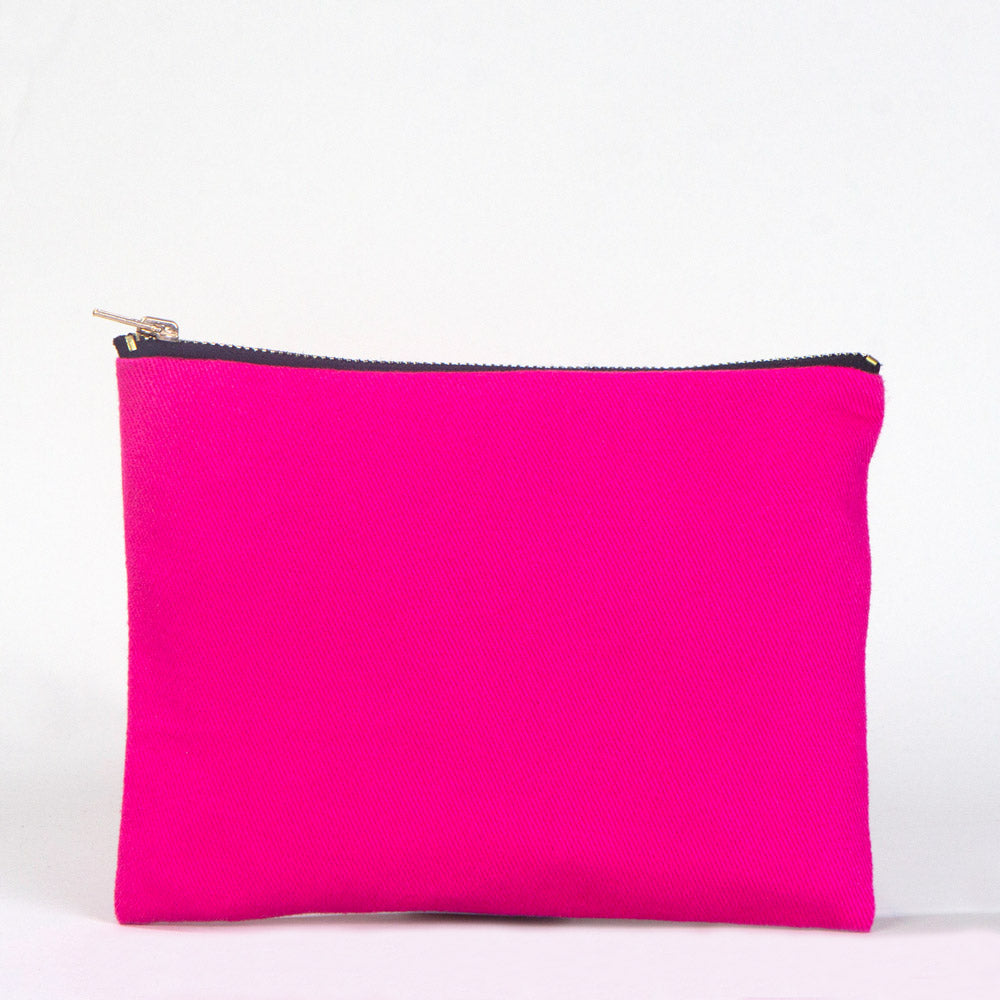 Fuchsia Cotton Clutch Bag – 8"x6" Reusable Cosmetic & Makeup Pouch