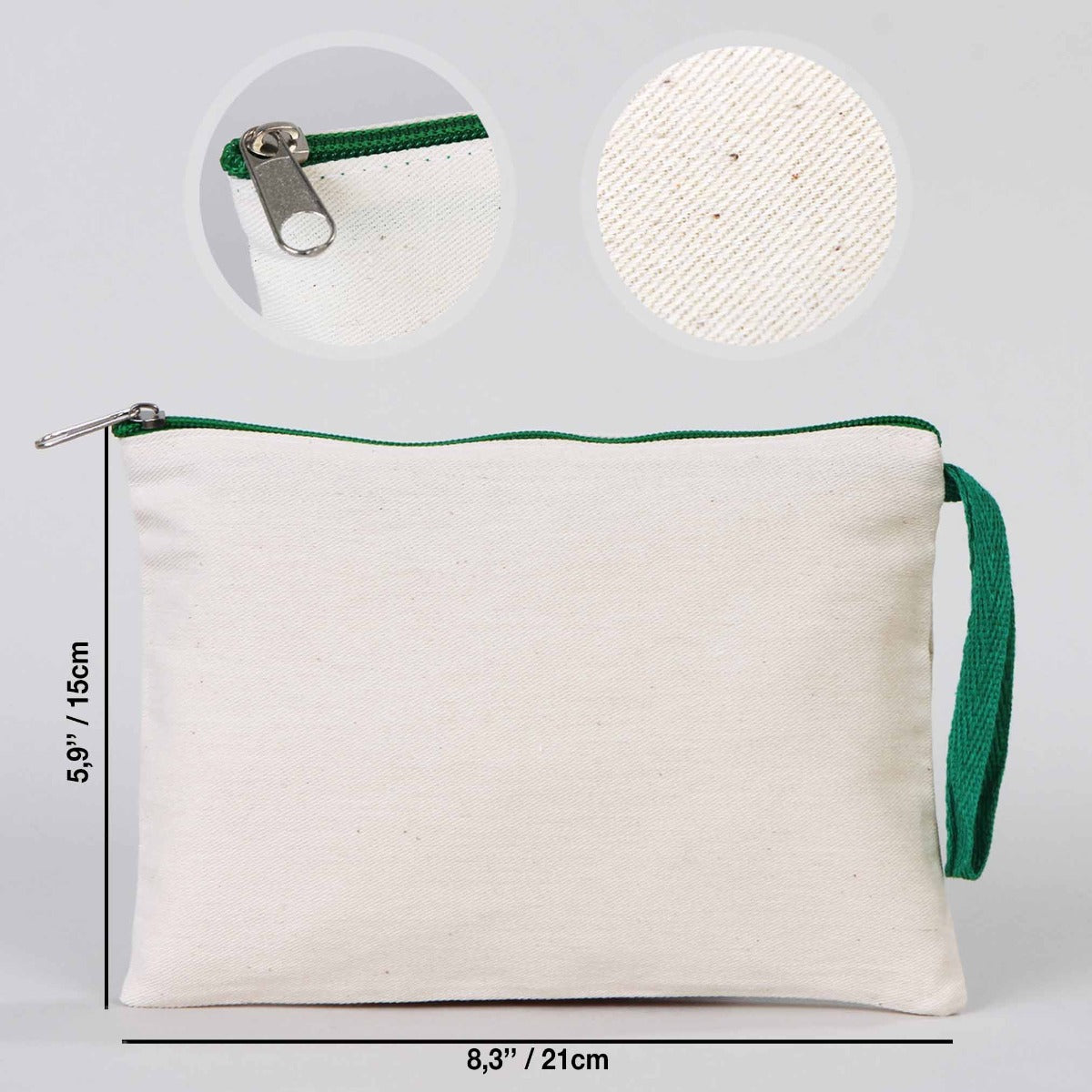 Clutch Bag  8"W x 6"H (21 cm x 15 cm) - Green Zippered