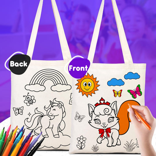 Bammerz Dyeable Cotton Bag 14"W x 16"H (35 cm x 40 cm) - Cat and Unicorn - NO PENCİL İNCLUDED