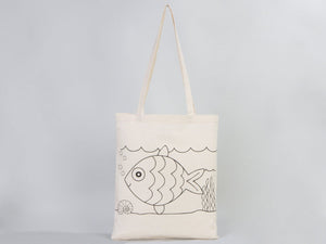 Kids Paint Tote Bag, 14"W x 16"H (35x40 cm) Fish and Ship Coloring For Kids, Coloring Activities For Kids, Fish Tote Bag, NO PENCIL In This Package - Pamusan.com