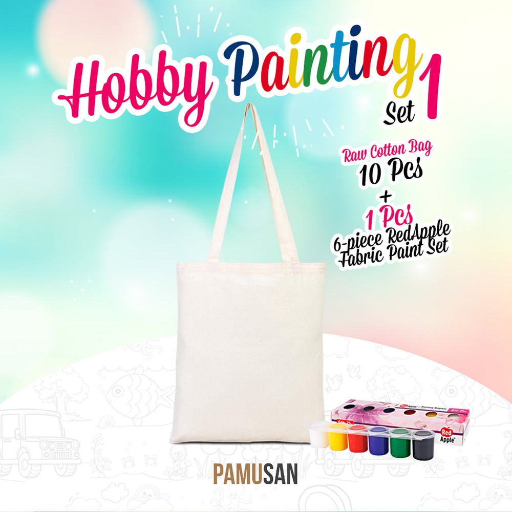 Kids Tote Bag Painting Set 1 | 10 Blank Cotton Tote Bags 14"x16" - 6 - Color Fabric Paint - Pamusan.com