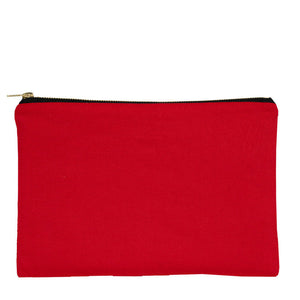 Red pouch with a gold zipper on a white background