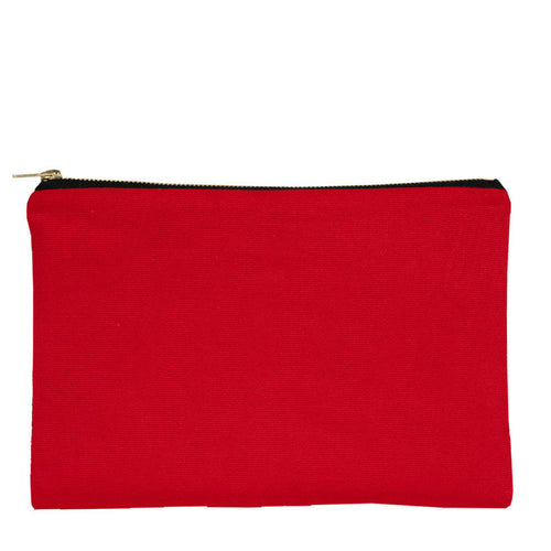 Red pouch with a gold zipper on a white background