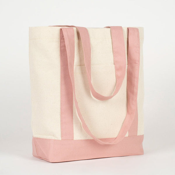 Large Blank Canvas Tote Bag with Pink Handles – 16"x14"x5", Eco - Friendly & Reusable - Pamusan.com