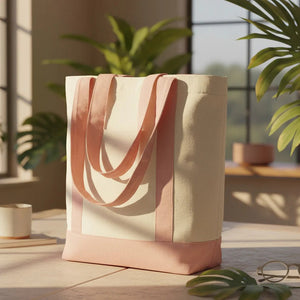 Large Blank Canvas Tote Bag with Pink Handles – 16"x14"x5", Eco - Friendly & Reusable - Pamusan.com