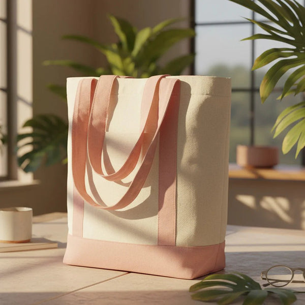 Large Blank Canvas Tote Bag with Pink Handles – 16"x14"x5", Eco - Friendly & Reusable - Pamusan.com