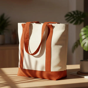 Large Brown Canvas Tote Bag – 16"x14"x5", Eco - Friendly & Reusable Cotton Bag - Pamusan.com