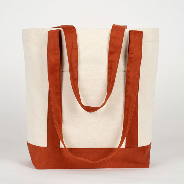 Large Brown Canvas Tote Bag – 16"x14"x5", Eco - Friendly & Reusable Cotton Bag - Pamusan.com