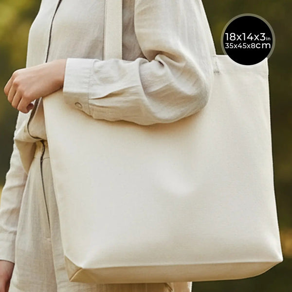 Large Canvas Tote Bag – 18" x 14" x 3" (45 x 35 x 8 cm) | Thick 10 oz Cotton Shopping & Everyday Carry Bag - Pamusan.com