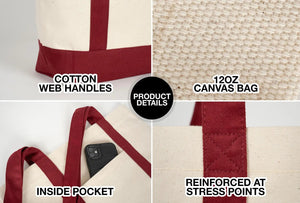 Large Canvas Tote Bag with Burgundy Handles – Sustainable & Heavy Duty Canvas Bag - Pamusan.com