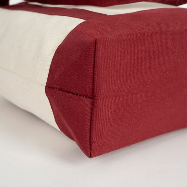 Large Canvas Tote Bag with Burgundy Handles – Sustainable & Heavy Duty Canvas Bag - Pamusan.com