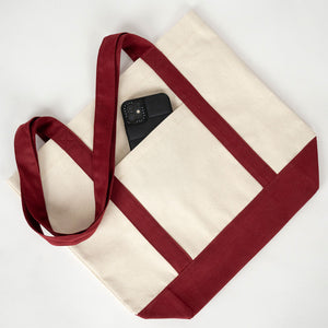 Large Canvas Tote Bag with Burgundy Handles – Sustainable & Heavy Duty Canvas Bag - Pamusan.com