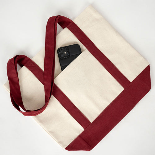 Large Canvas Tote Bag with Burgundy Handles – Sustainable & Heavy Duty Canvas Bag - Pamusan.com