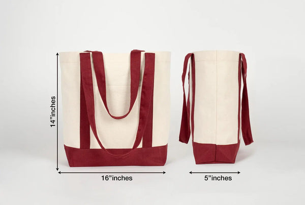 Large Canvas Tote Bag with Burgundy Handles – Sustainable & Heavy Duty Canvas Bag - Pamusan.com