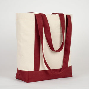 Large Canvas Tote Bag with Burgundy Handles – Sustainable & Heavy Duty Canvas Bag - Pamusan.com