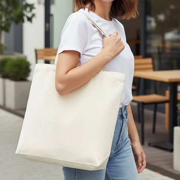 Large Canvas Tote Bag with Inner Pocket & Braided Handles – Natural Cotton 18"x16"x4" - Pamusan.com
