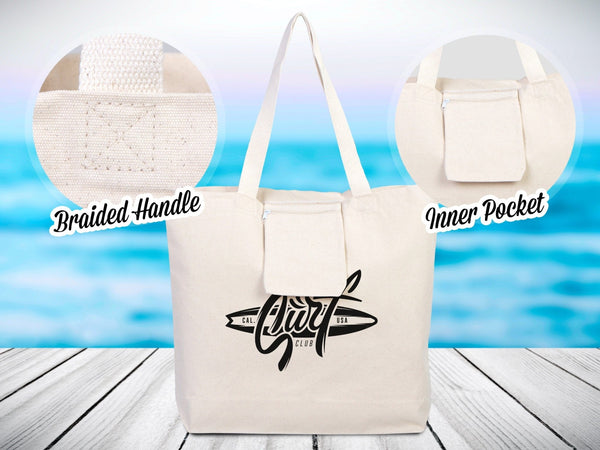 Large Canvas Tote Bag with Inner Pocket & Braided Handles – Natural Cotton 18"x16"x4" - Pamusan.com