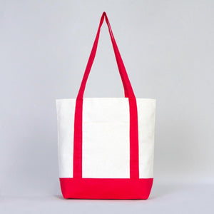 Large Canvas Tote Bag with Red Handles – 16"x14"x5" Eco - Friendly Cotton Shopping Bag - Pamusan.com