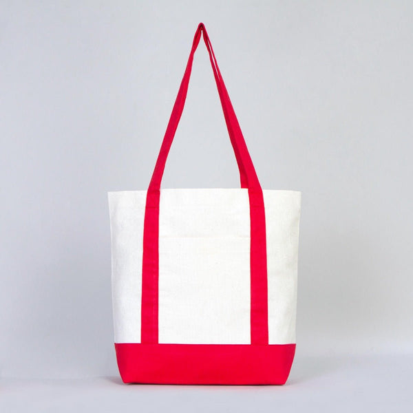 Large Canvas Tote Bag with Red Handles – 16"x14"x5" Eco - Friendly Cotton Shopping Bag - Pamusan.com