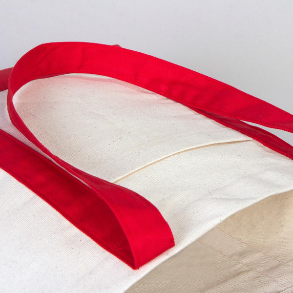 Large Canvas Tote Bag with Red Handles – 16"x14"x5" Eco - Friendly Cotton Shopping Bag - Pamusan.com