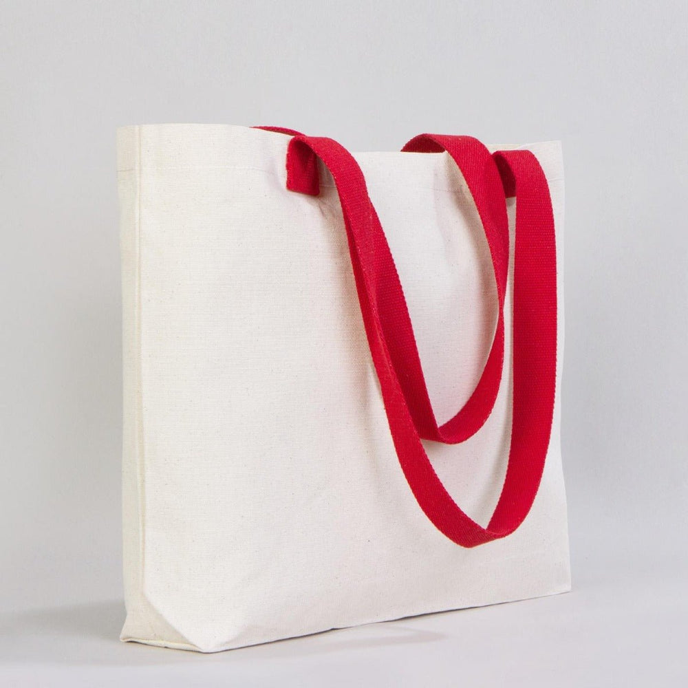 Large Canvas Tote Bag with Red Handles – 18" x 14" x 3" (45 x 35 x 8 cm) | Thick 10 oz Cotton Shopping & Everyday Carry Bag - Pamusan.com