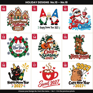 Large Christmas Gift Bags Bulk – Natural Cotton Tote Bags with Red, Green or Mustard Handles 14" × 16" (35 × 40 cm), 18 Christmas & New Year 2027 Designs - Pamusan.com