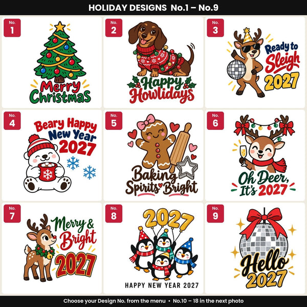 Large Christmas Gift Bags Bulk – Natural Cotton Tote Bags with Red, Green or Mustard Handles 14" × 16" (35 × 40 cm), 18 Christmas & New Year 2027 Designs - Pamusan.com