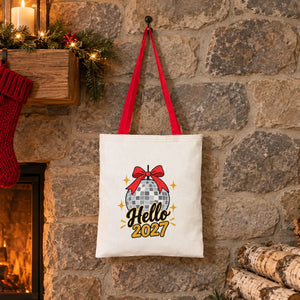 Large Christmas Gift Bags Bulk – Natural Cotton Tote Bags with Red, Green or Mustard Handles 14" × 16" (35 × 40 cm), 18 Christmas & New Year 2027 Designs - Pamusan.com