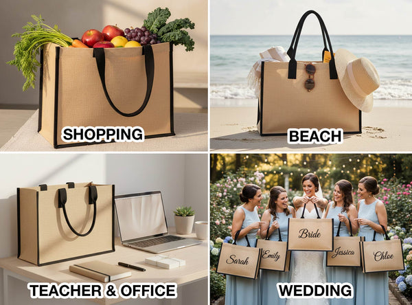 Large Jute Tote Bag 18" x 12" x 6" – Full - Sized, Durable & Eco - Friendly - Pamusan.com