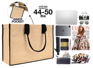 Large Jute Tote Bag 18" x 12" x 6" – Full - Sized, Durable & Eco - Friendly - Pamusan.com