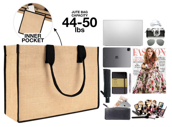 Large Jute Tote Bag 18" x 12" x 6" – Full - Sized, Durable & Eco - Friendly - Pamusan.com