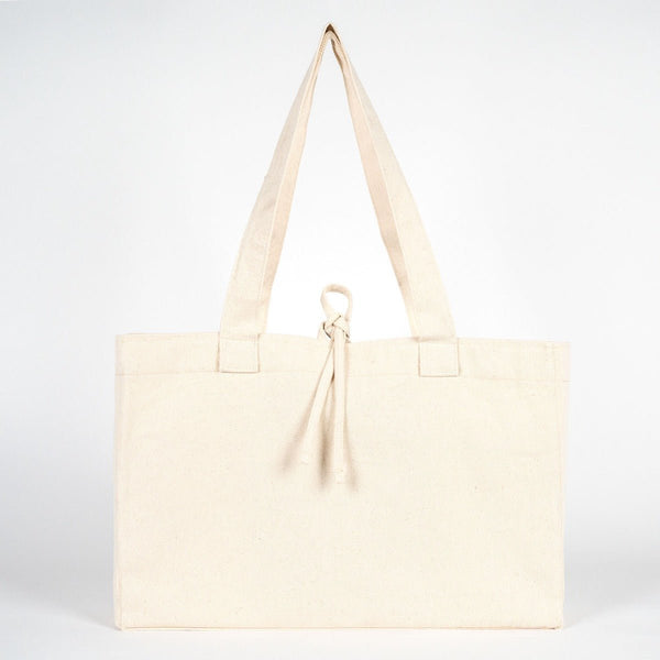 Large Natural Canvas Tote Bag with Long Handles – 18"W x 11"H x 4"L Eco - Friendly Reusable Cotton Bag - Pamusan.com